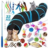 TAVADA Katzenspielzeug mit katzentunnel,33 Stück Katzen Spielzeug Set,2 Wege Katzentunnel Faltbare...